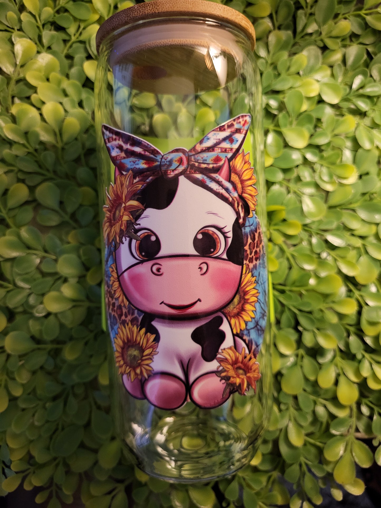 COW CAN GLASS WITH BAMBOO LIP