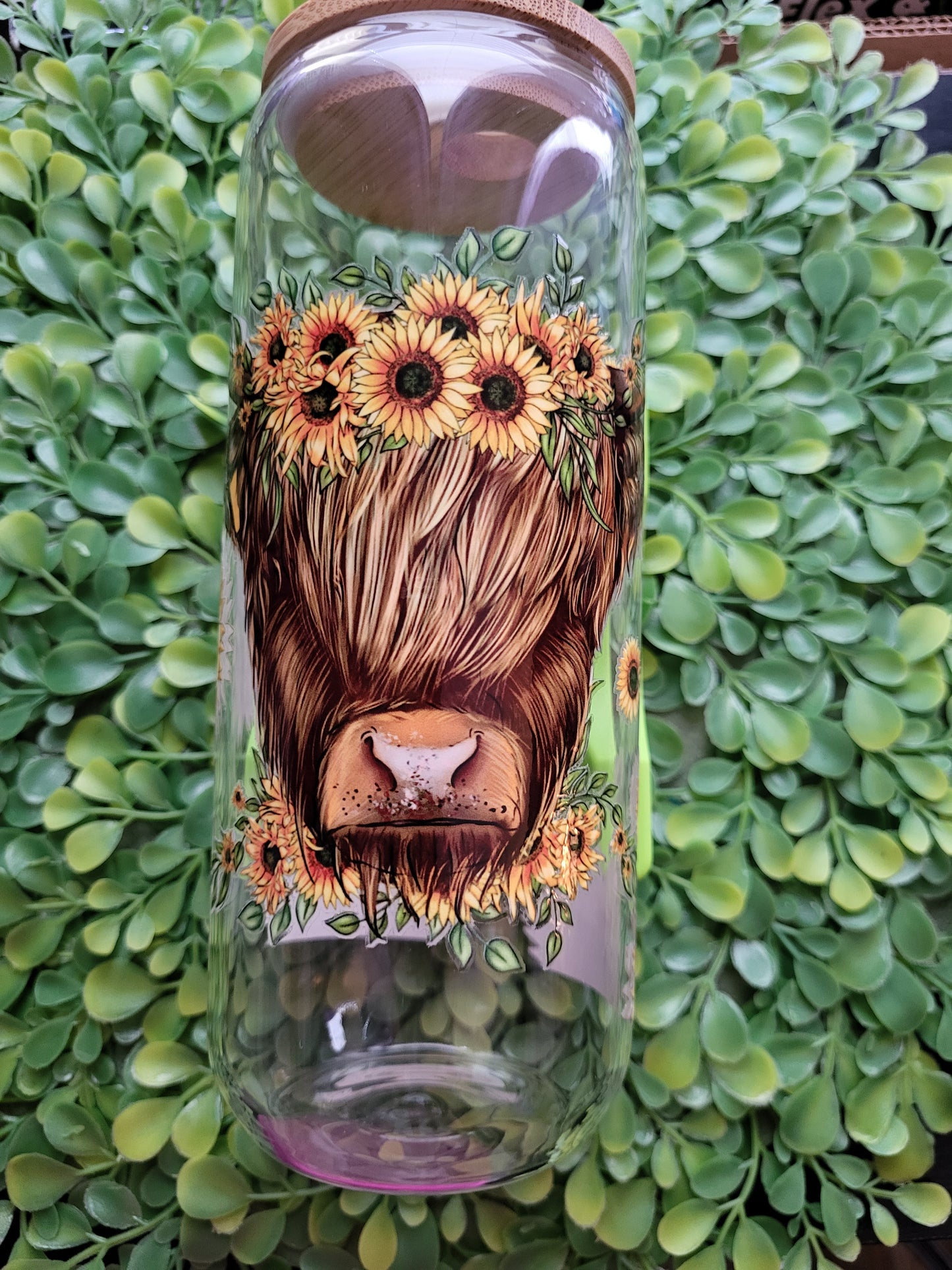 SUNFLOWER CAN GLASS WITH BAMBOO LIP