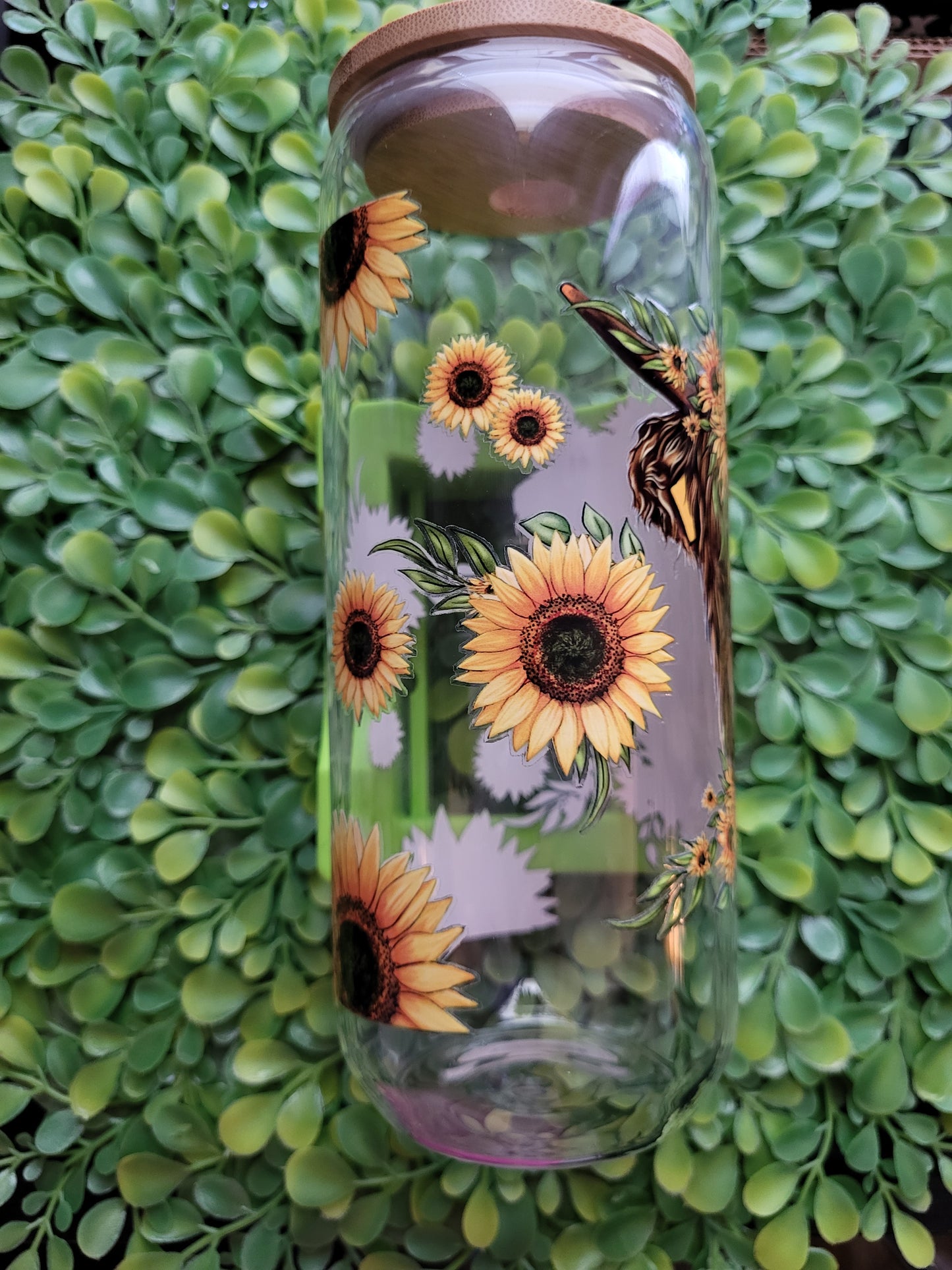SUNFLOWER CAN GLASS WITH BAMBOO LIP