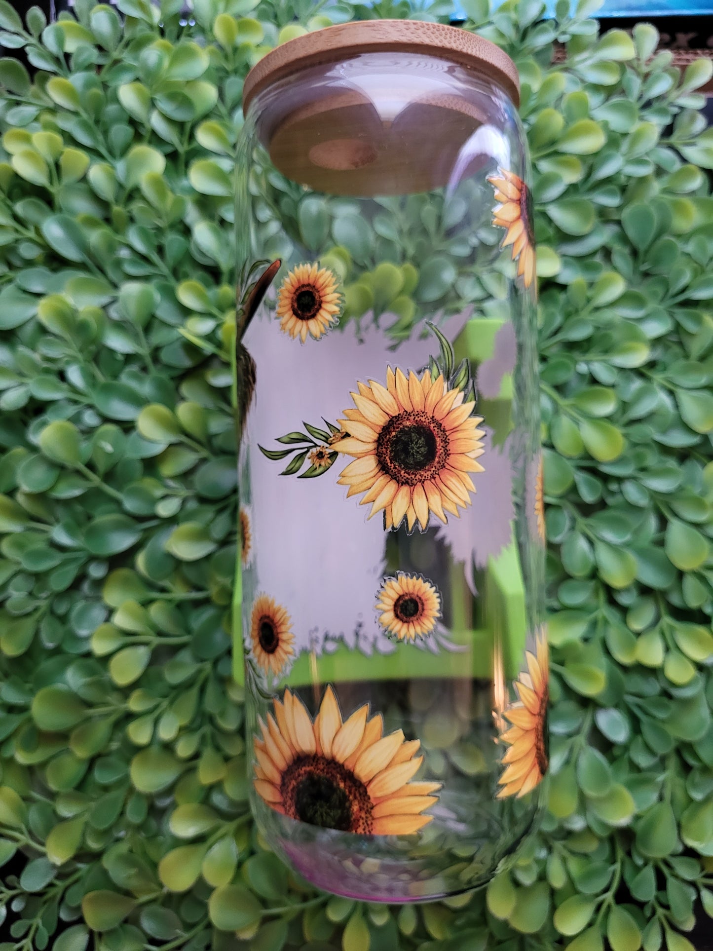 SUNFLOWER CAN GLASS WITH BAMBOO LIP