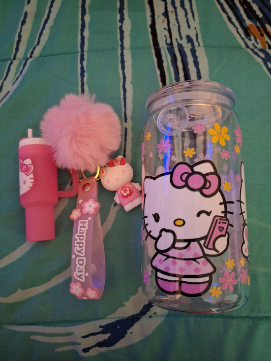 Cute Kitty Glass Cup Set – 16 oz