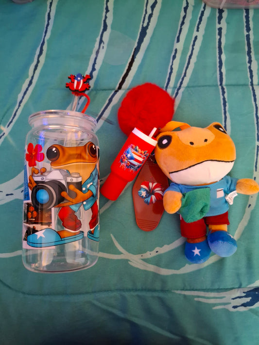 🐸 Puerto Rico Coquí Can Glass & Accessories Set