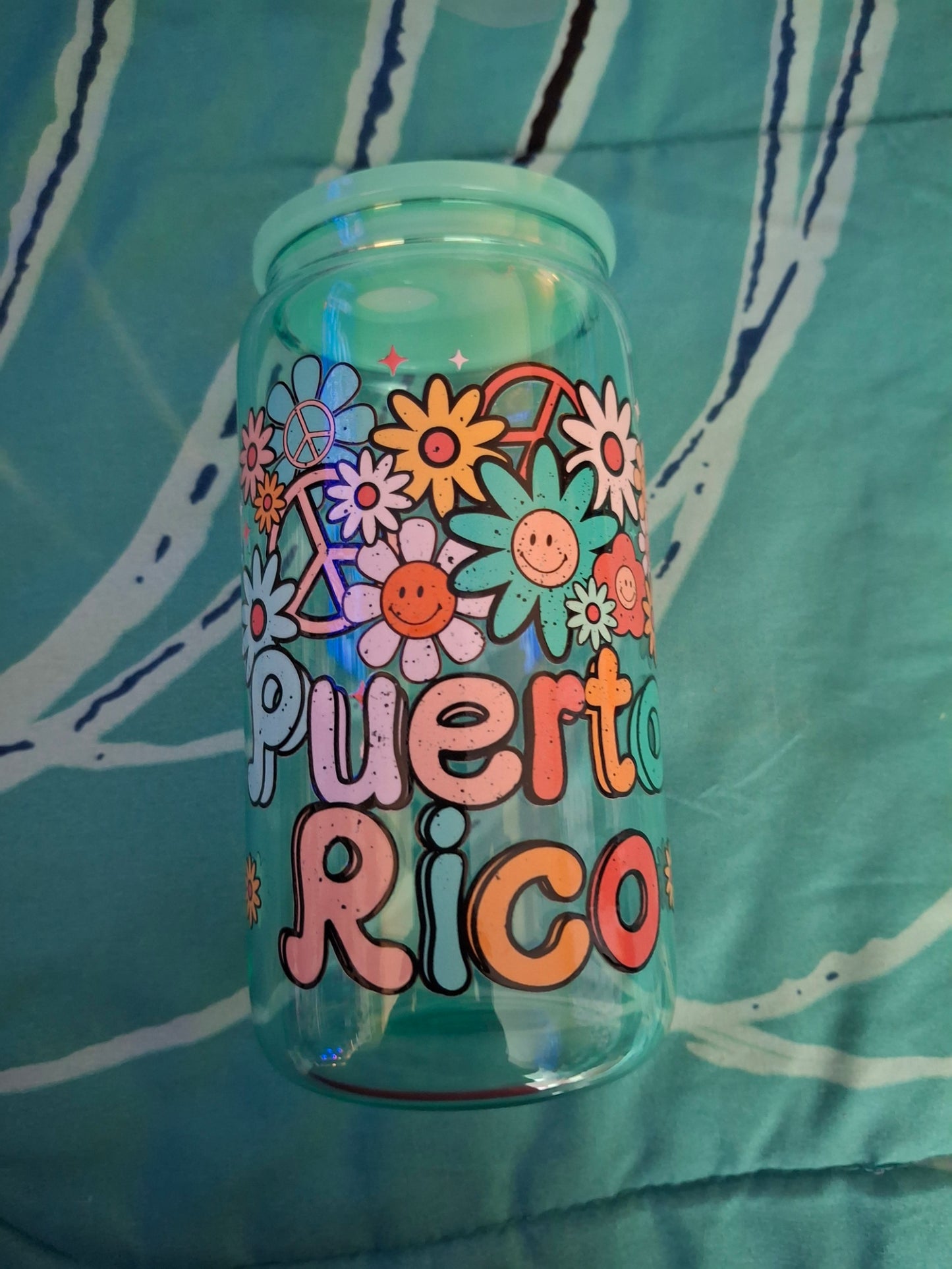 🌼 Puerto Rico Flower Can Glass – 16 oz