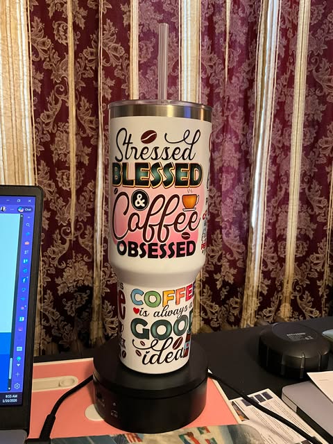 40 oz Coffee Lover Tumbler – “Stressed Blessed & Coffee Obsessed” | Stainless Steel Insulated Cup