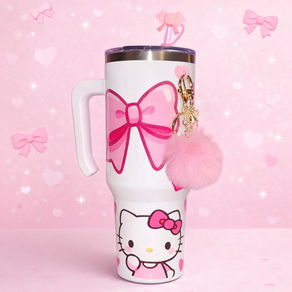 40 oz Cute Bow Tumbler with Charm – Stainless Steel Insulated Cup | Personalized Gift